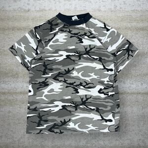 Vintage 90s Winter Camo Shirt Mens L Cotton Short Sleeve